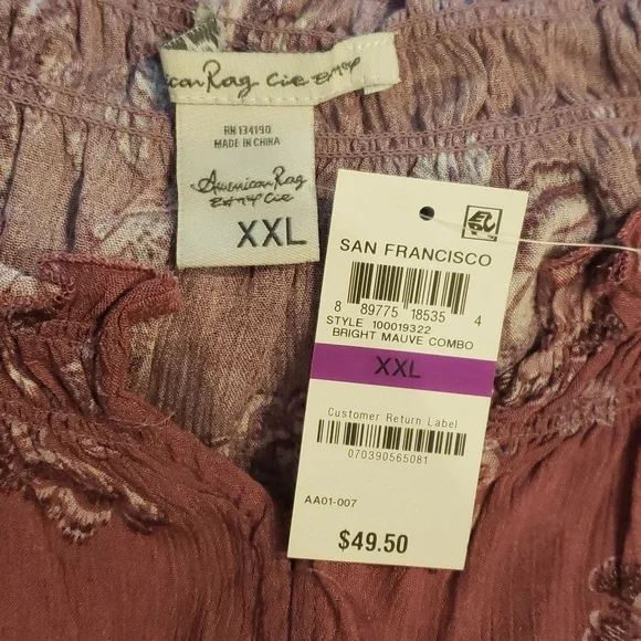 AMERICAN RAG CIE by MACY's Boho Peasant Blouse Bright Mauve Rose XXL NWT - Picture 3 of 10